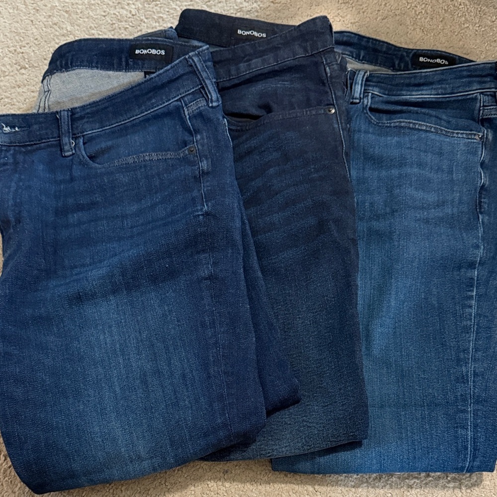 Bonobos Men's Straight Jeans - Dark Blue, Medium Blue, Light Blue